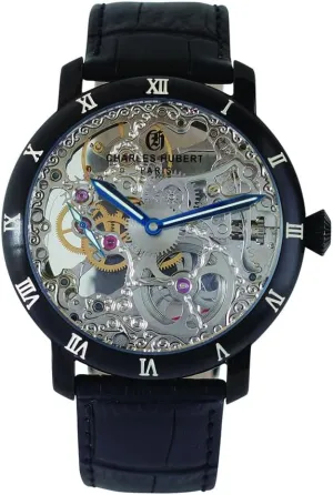 Watch, Black, Silver Charles Hubert 4038-A Mechanical Hand sole Wind Skeleton Men's 