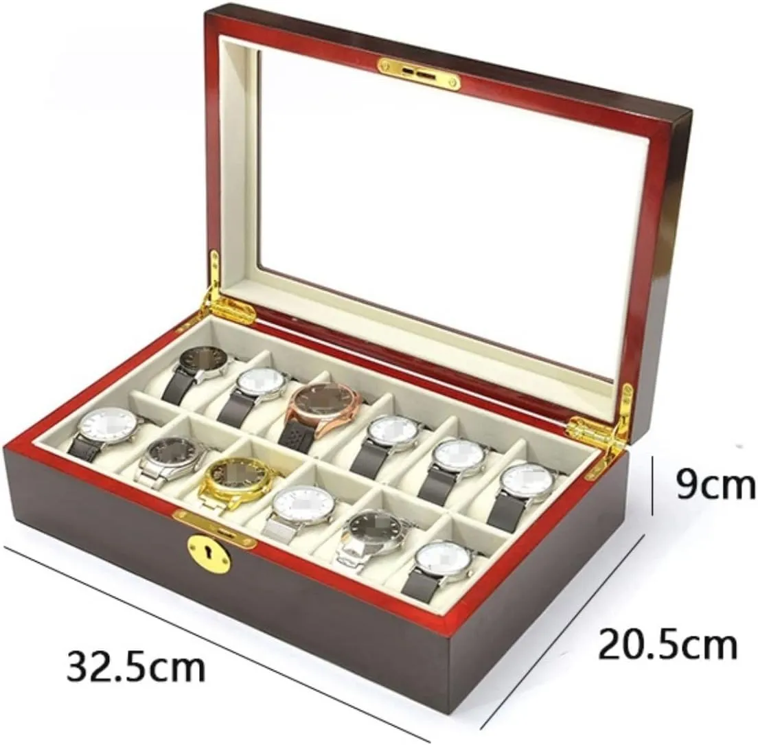 Watch Box Jewellery Storage Case (32.5 * 20.5 * 9cm) grizzly hypothesis vary afterlife attributable Watch Box Watch Case Modern Creative Wood Watch Box Organizer Display Case Holder Jewelry Showcase with Clear Top Metal Lock 