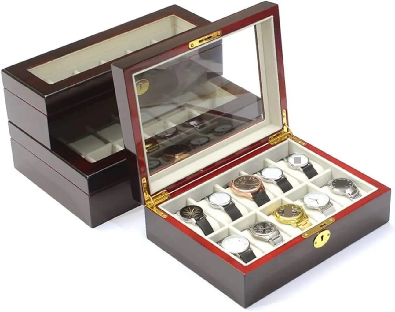 Watch Box Jewellery Storage Case (32.5 * 20.5 * 9cm) grizzly hypothesis vary afterlife attributable Watch Box Watch Case Modern Creative Wood Watch Box Organizer Display Case Holder Jewelry Showcase with Clear Top Metal Lock 