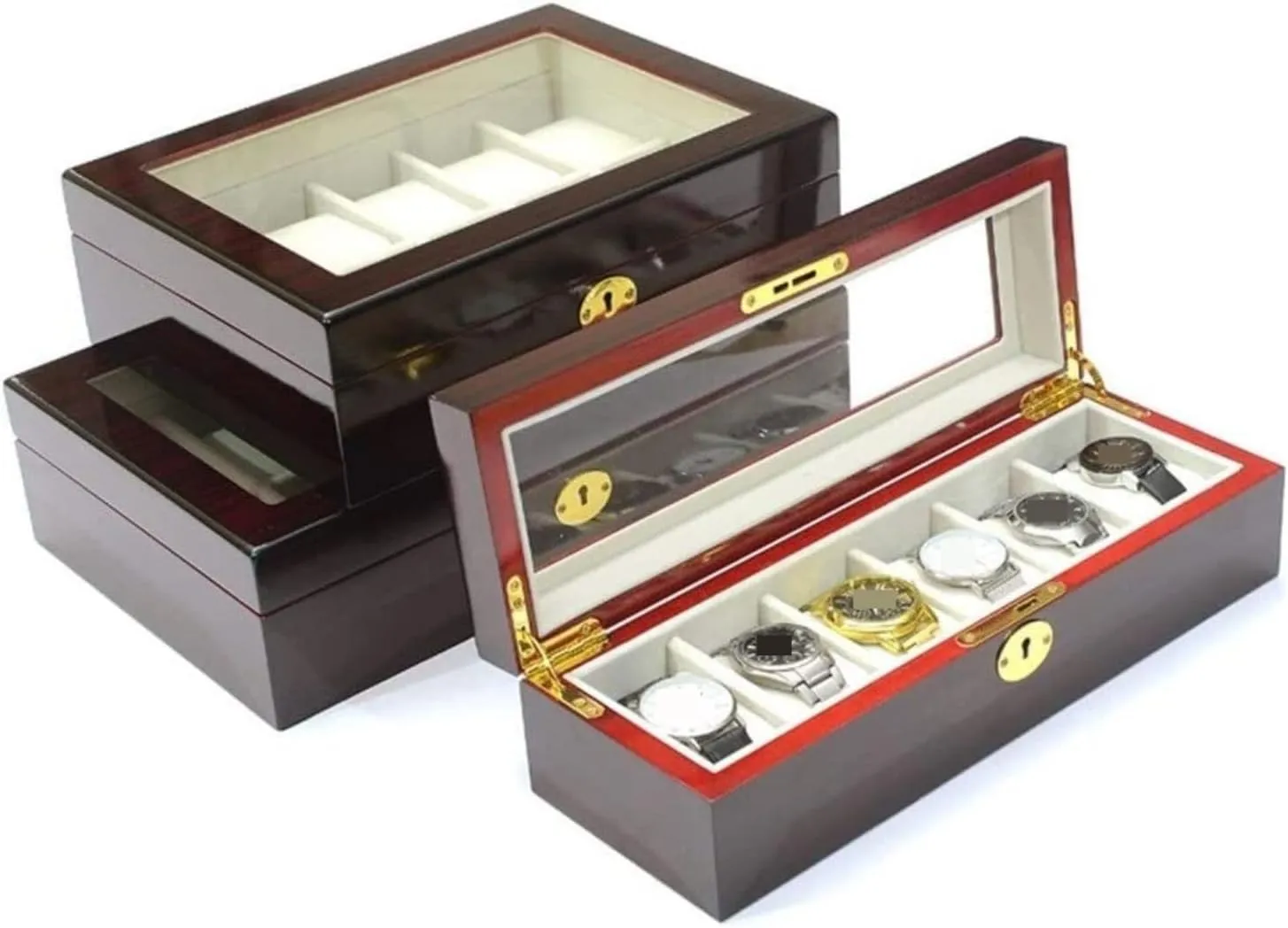 Watch Box Jewellery Storage Case (32.5 * 20.5 * 9cm) grizzly hypothesis vary afterlife attributable Watch Box Watch Case Modern Creative Wood Watch Box Organizer Display Case Holder Jewelry Showcase with Clear Top Metal Lock 