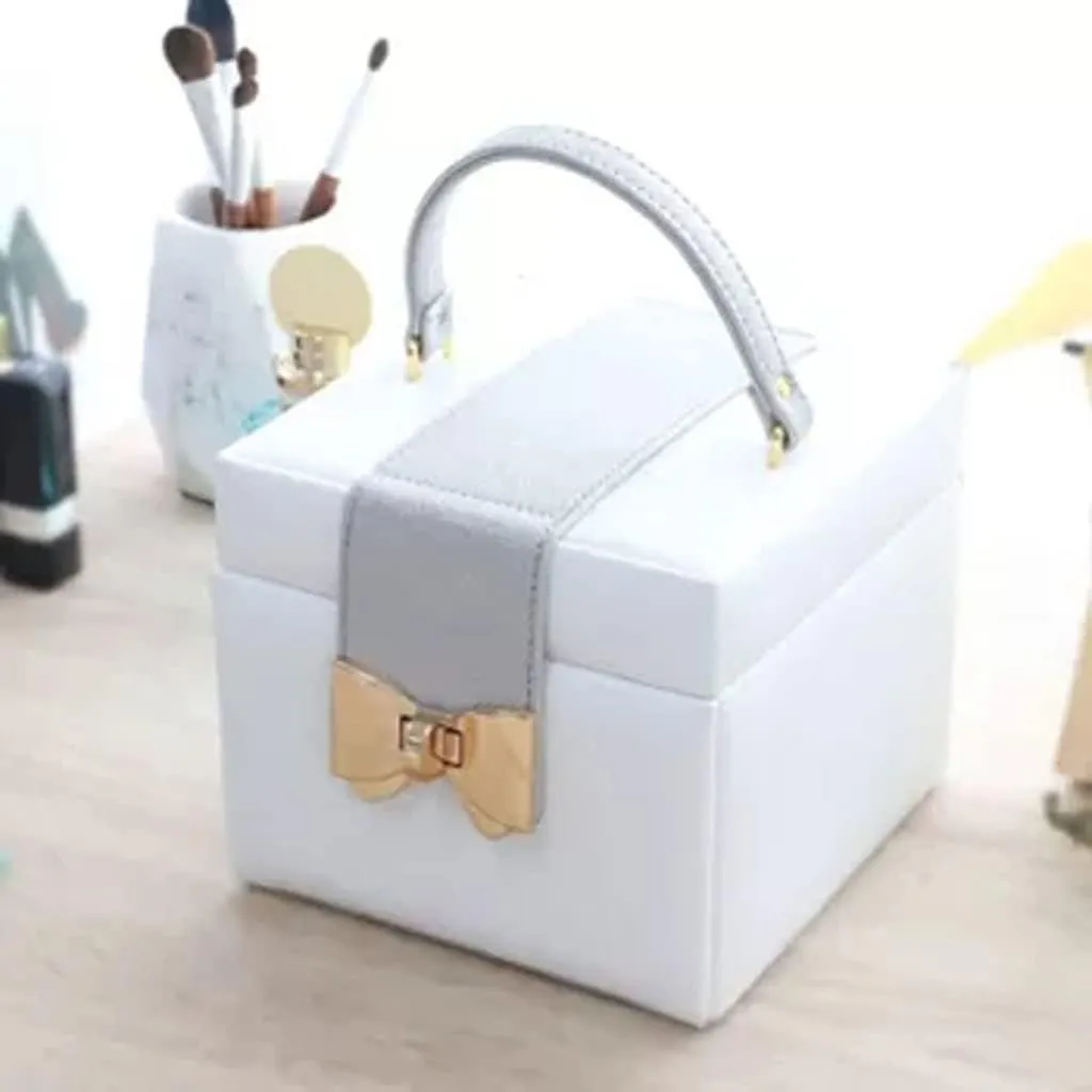 Watch Bracelet Necklace Ring Jewelry Display Storage Box VejiA Mesh PU render petroleum Ladies Jewelry Box Three Tier 