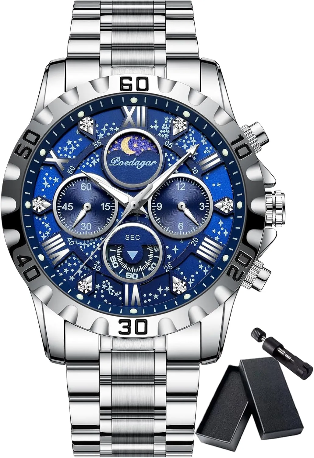 Watch Casual Sport rob Man Starry Elements Designed Dial Wristwatch Waterproof Luminous Chronograph Stainless Steel Men Watches Men's Luxury Military Quartz 