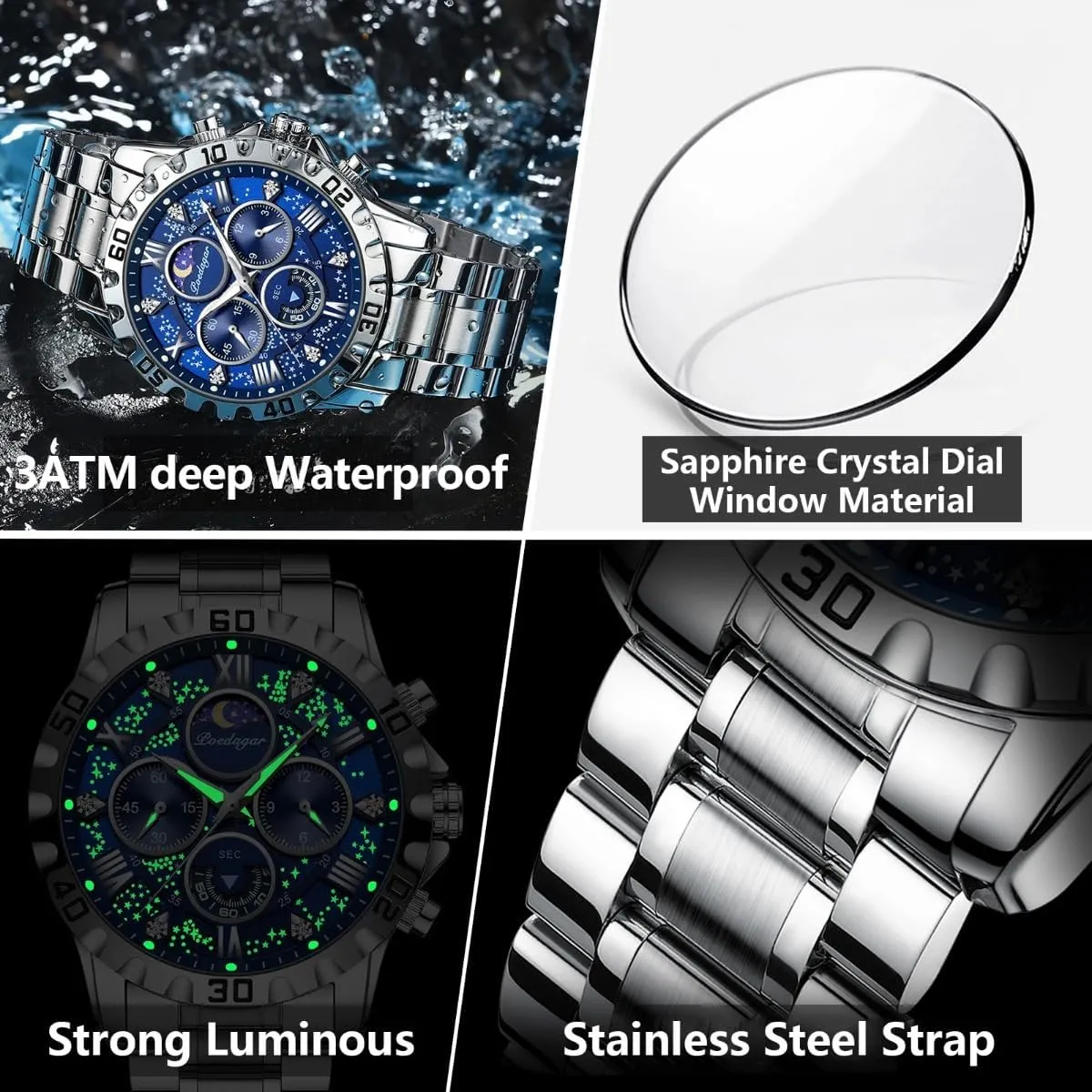 Watch Casual Sport rob Man Starry Elements Designed Dial Wristwatch Waterproof Luminous Chronograph Stainless Steel Men Watches Men's Luxury Military Quartz 