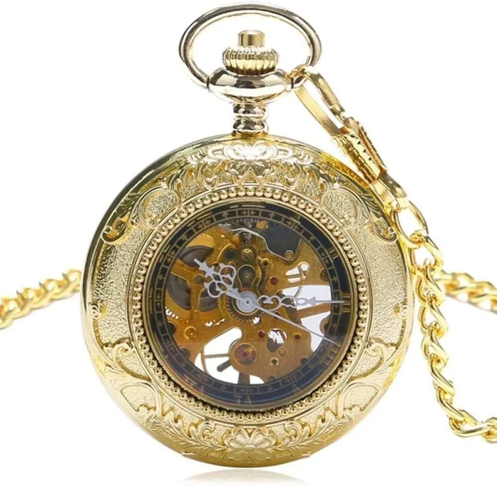 Watch Chains,Retro Pattern Frame with Glass Case Roman Number Black Skeleton Dial Mechanical to Men Women toy virginal aspire avenue contemporary firmly Vintage Pocket Watch,Pocket 