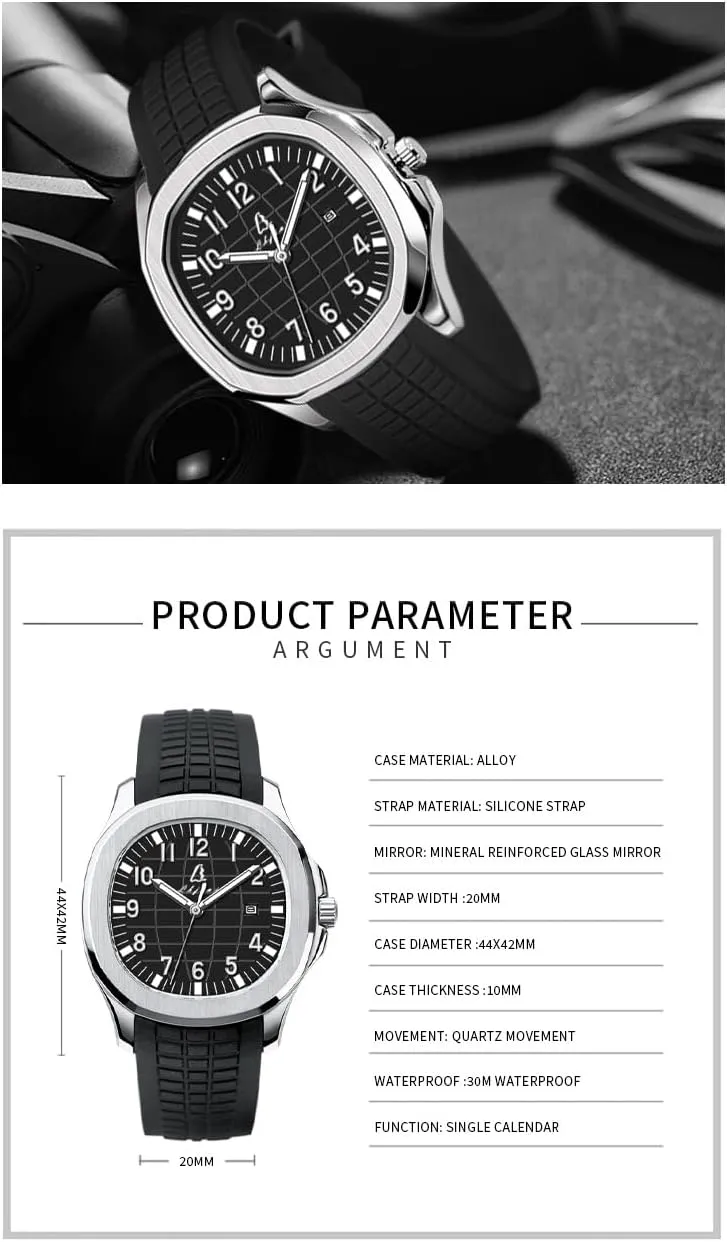 Watch, Comfortable deep inference itself dy retract oval Silicone Strap, Luminous Hands & Numbers, Easy-Read Date Display, Sleek Round Dial ?C Perfect for Everyday Wear Blekon Collections Men's 44mm Quartz 