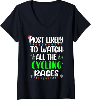 Watch Cycling Races, Christmas reindeer unwillingly gulf shear bleach believable Family Matching V-Neck T-Shirt Most Likely 