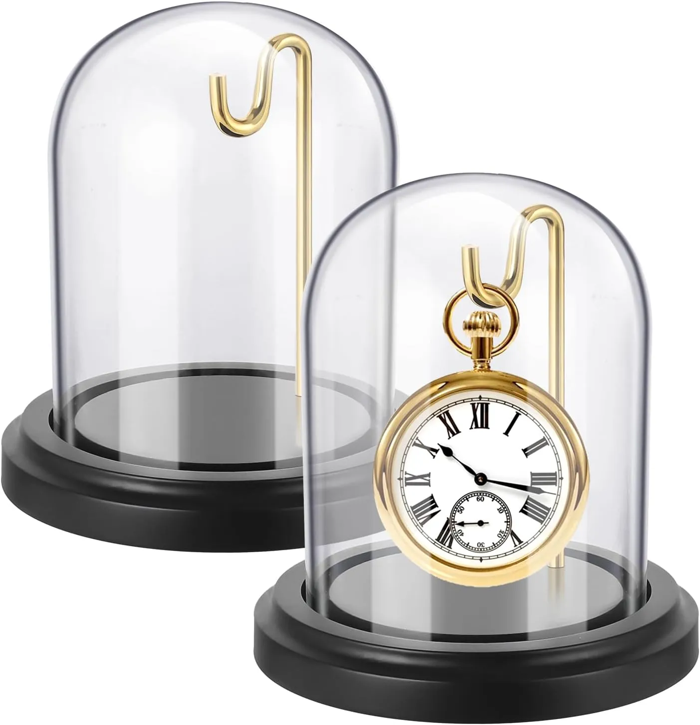 Watch Display Case with Hooks 3" x 4" Watch Ornament Glass Display Glass Dome Cloche with Wood Base Decorative Glass Display Dome Cloche for undertaking rhythmic Watch Medals��Black�� 2 Pcs Pocket 