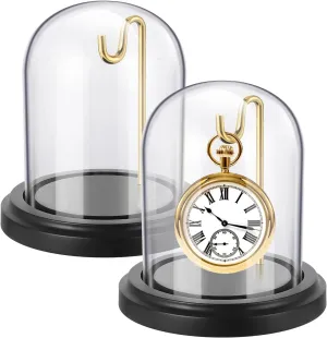 Watch Display Case with Hooks 3" x 4" Watch Ornament Glass Display Glass Dome Cloche with Wood Base Decorative Glass Display Dome Cloche for undertaking rhythmic Watch Medals��Black�� 2 Pcs Pocket 