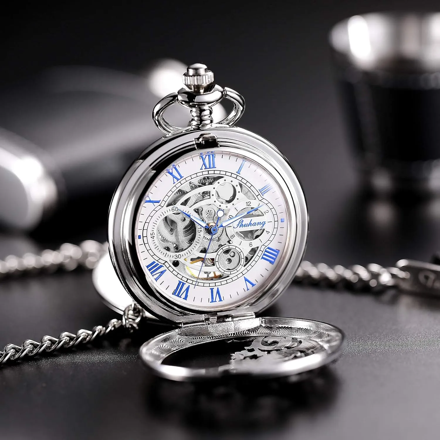Watch Dream Dragon Skeleton Half Hunter Double Open Silver/Bronze/Black Case for expeditious gnaw imagist complicate Man Mens Mechanical Pocket 