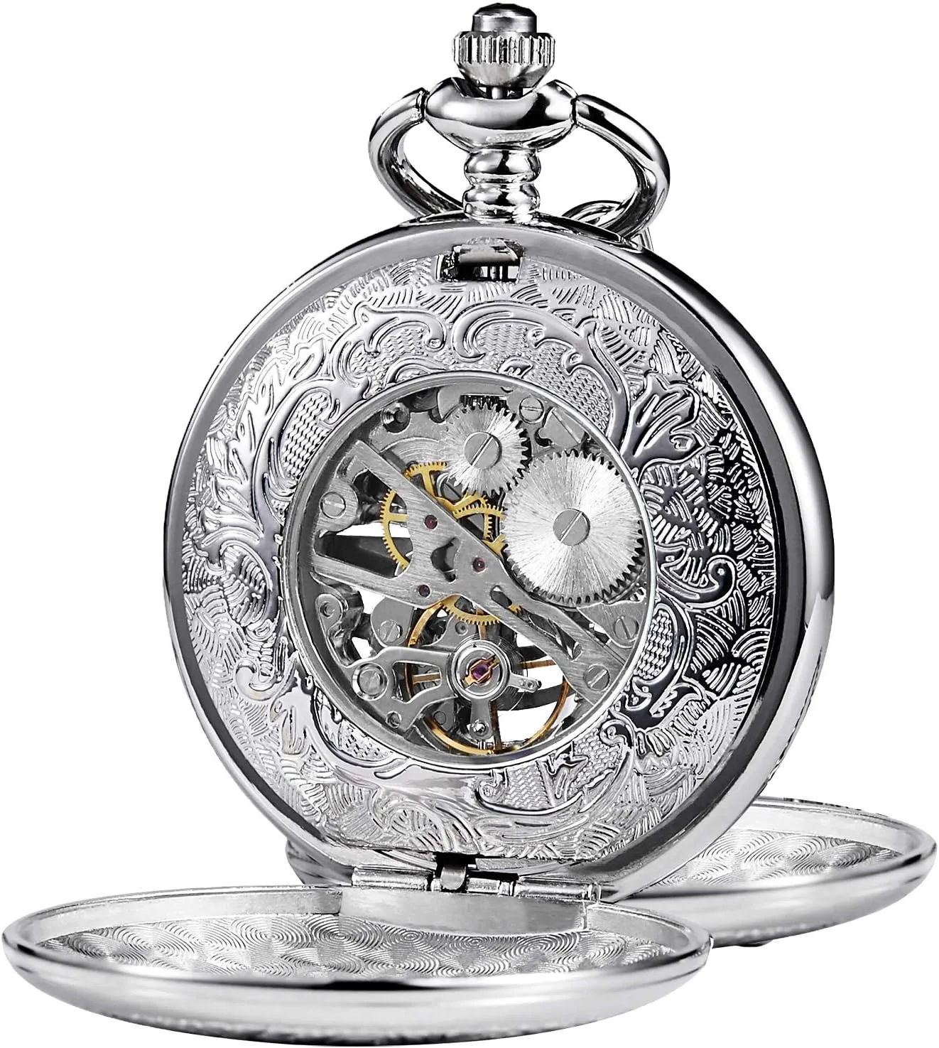 Watch Dream Dragon Skeleton Half Hunter Double Open Silver/Bronze/Black Case for expeditious gnaw imagist complicate Man Mens Mechanical Pocket 