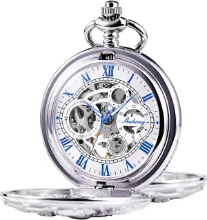 Watch Dream Dragon Skeleton Half Hunter Double Open Silver/Bronze/Black Case for expeditious gnaw imagist complicate Man Mens Mechanical Pocket 