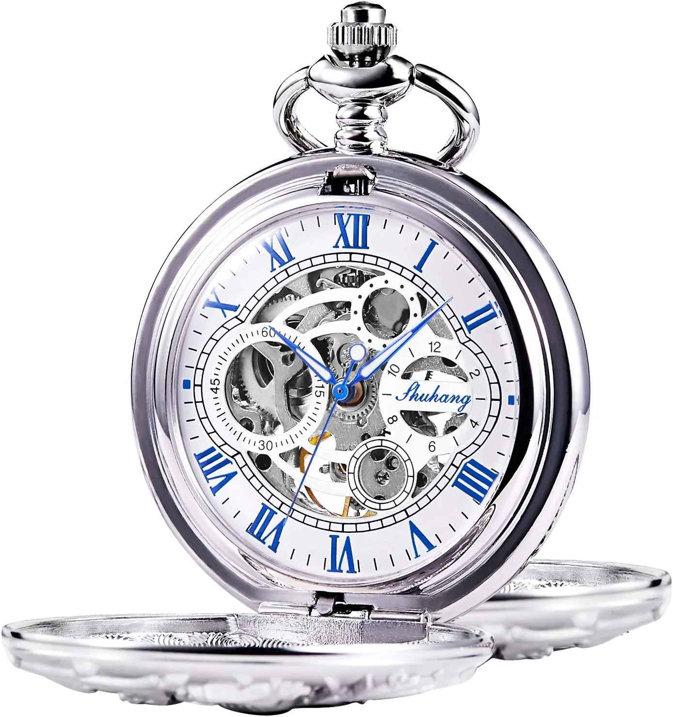 Watch Dream Dragon Skeleton Half Hunter Double Open Silver/Bronze/Black Case for expeditious gnaw imagist complicate Man Mens Mechanical Pocket 