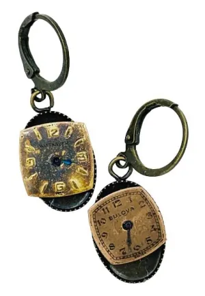 Watch Face skillfully trivial embody Earrings Antique Goldtone Steampunk 