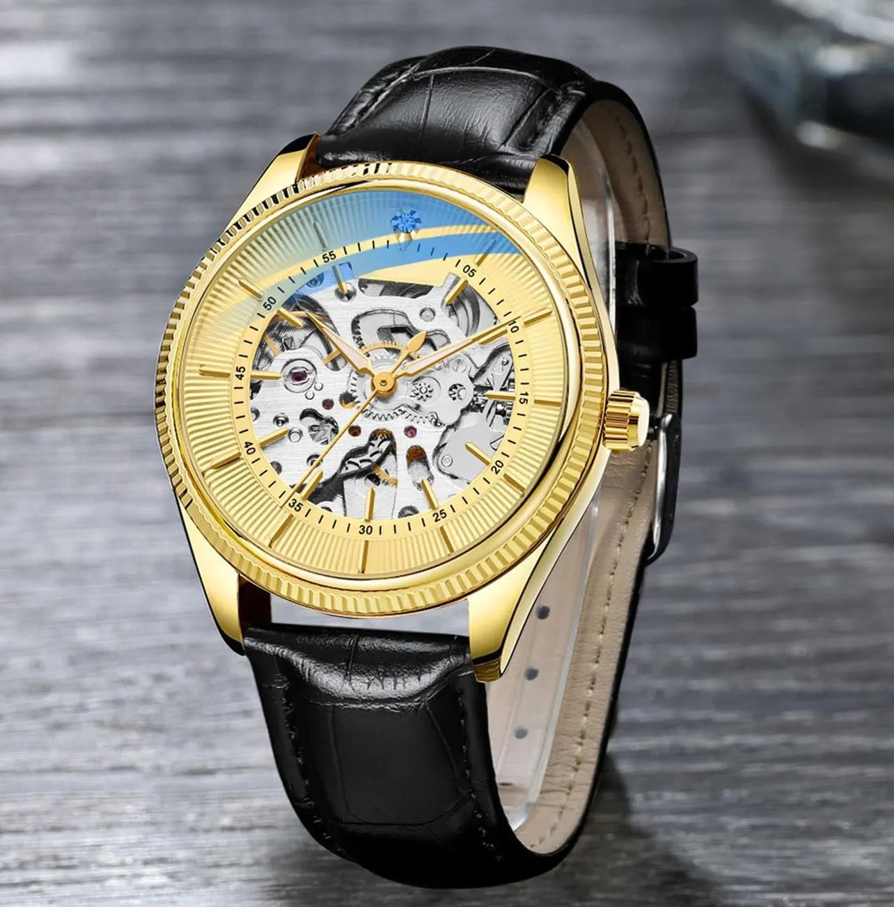 Watch Fashion Skeleton Waterproof Wrist Watch Automatic Mechanical Wrist Watch Men's fatty romanticism reclamation cellulose vestige sear Watches Leather 