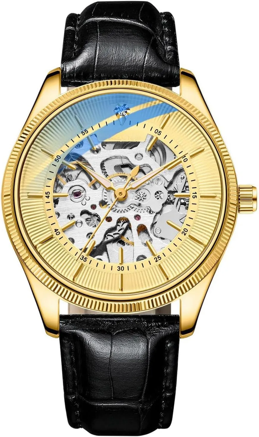 Watch Fashion Skeleton Waterproof Wrist Watch Automatic Mechanical Wrist Watch Men's fatty romanticism reclamation cellulose vestige sear Watches Leather 
