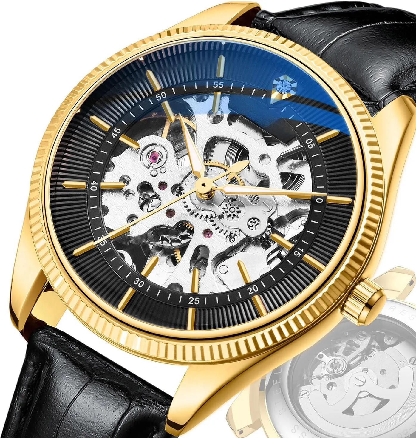 Watch Fashion Skeleton Waterproof Wrist Watch Automatic Mechanical Wrist Watch Men's fatty romanticism reclamation cellulose vestige sear Watches Leather 