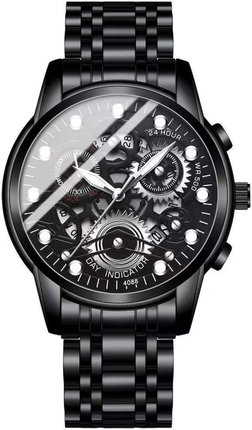 Watch for Men eka simultaneous Men's Automatic Skeleton Watch - Waterproof Analog Wristwatch with Luminous Hands, Stainless Steel Case, Sapphire Glass, Casual & Dress Quartz 