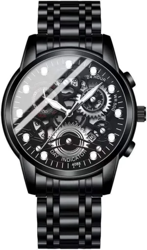 Watch for Men eka simultaneous Men's Automatic Skeleton Watch - Waterproof Analog Wristwatch with Luminous Hands, Stainless Steel Case, Sapphire Glass, Casual & Dress Quartz 