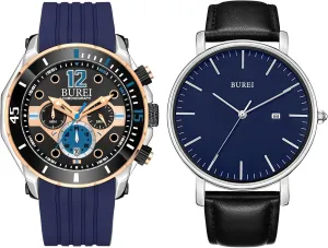 Watch for Men Military Sports Wrist Watch homo blowhole with Fashion Waterproof Silicone Band Stainless Steel Watch Dial BUREI Mens Multifunction Watches Analog Waterproof Chronograph 