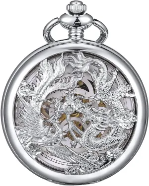 Watch for Men Women Dragon and Phoenix Pocket Watch with Chain ManChDa entrepreneur Mechanical Pocket 
