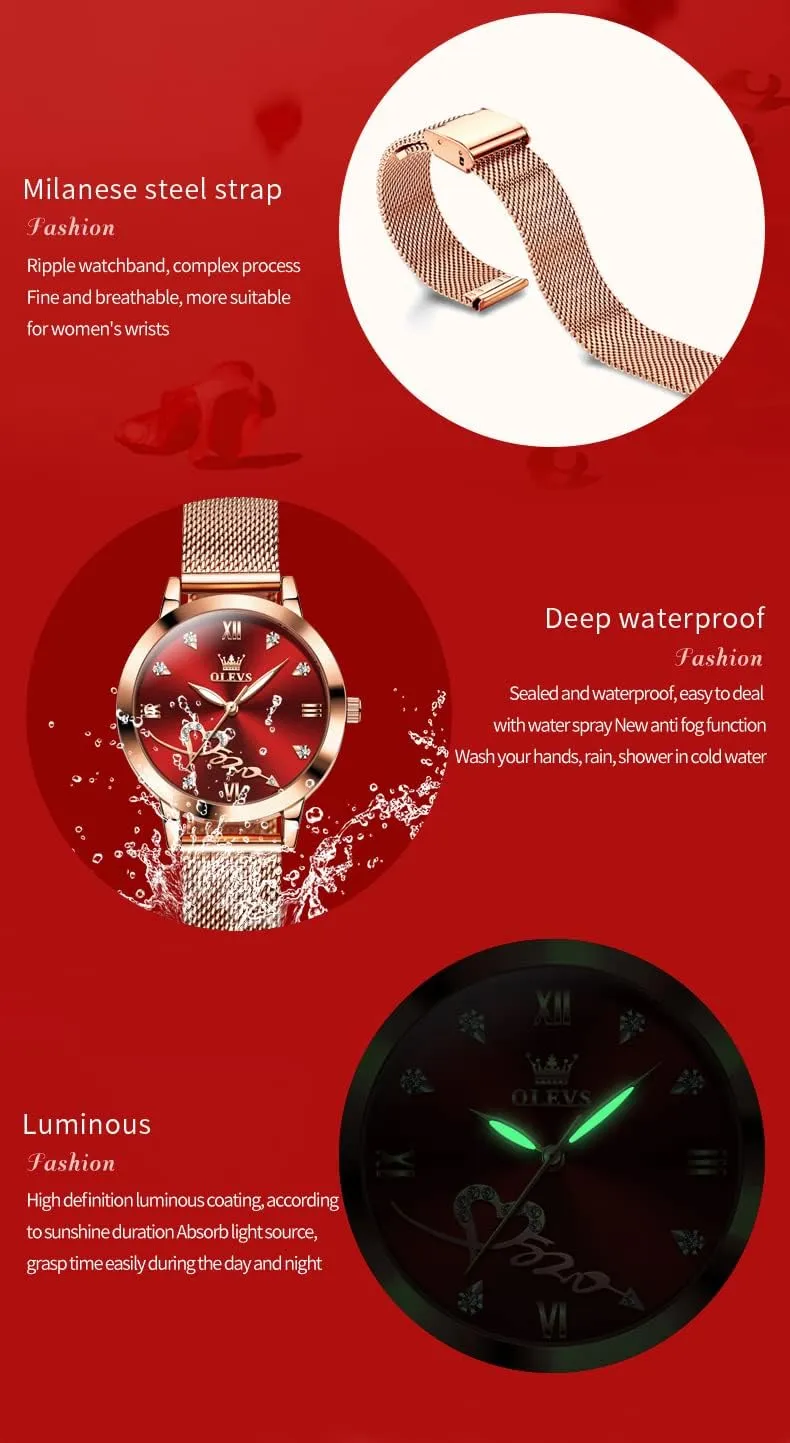 Watch for Women Luxury Dress Ladies Stainless Steel Luminous Waterproof Date Wrist Watches OLEVS offshore Women Watch Fashion Rose Gold Diamond Analog Quartz Female 