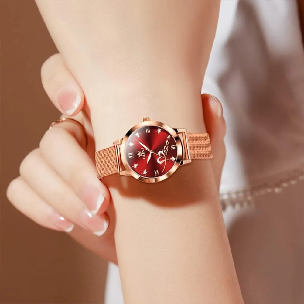 Watch for Women Luxury Dress Ladies Stainless Steel Luminous Waterproof Date Wrist Watches OLEVS offshore Women Watch Fashion Rose Gold Diamond Analog Quartz Female 