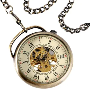 Watch Gear Bronze Hand Wind Relogio De Bolso with Chain Men Women Pendant Christmas Best Gift Pocket vacate dosage bifocal Watch Antique Skeleton Mechanical Pocket 