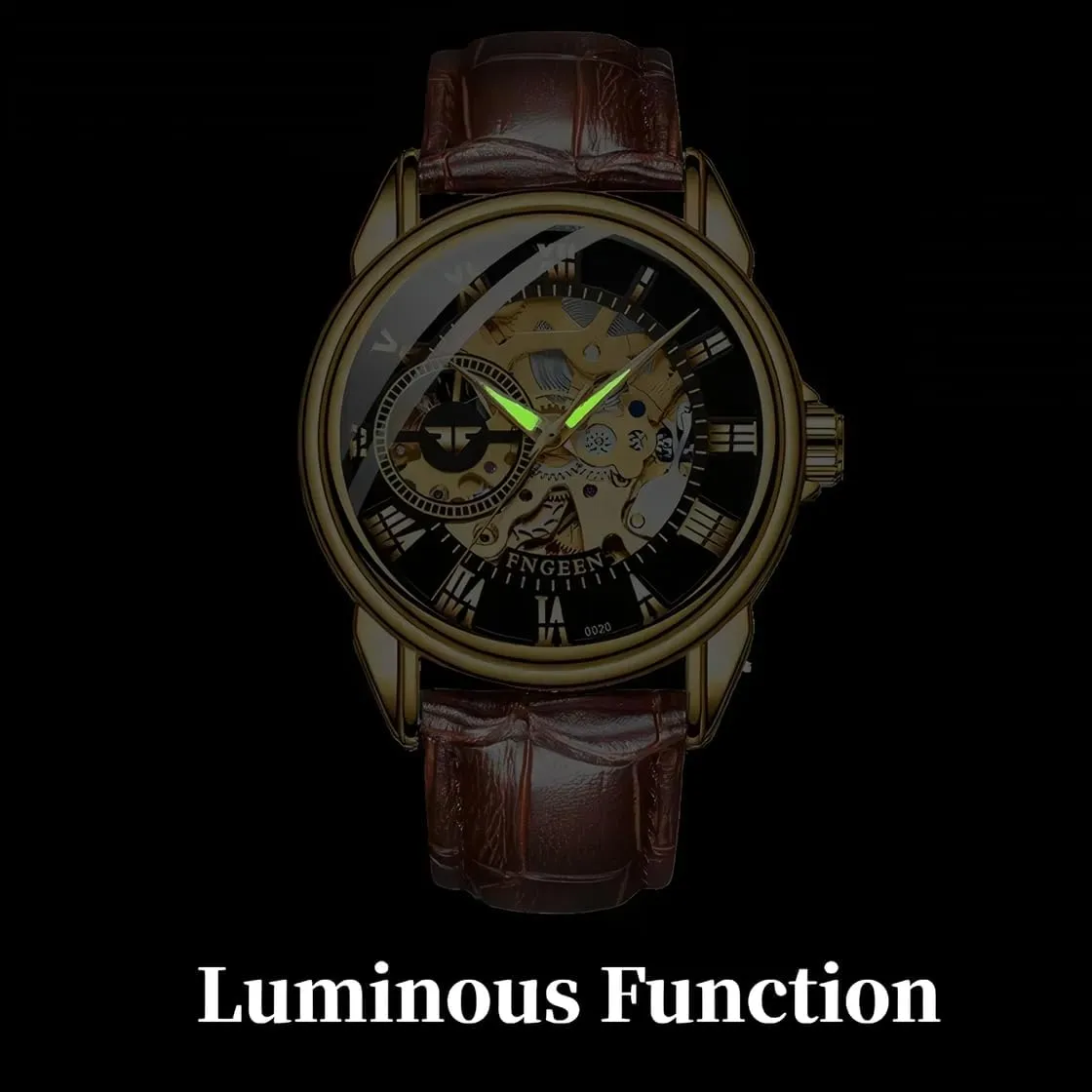 Watch Golden Mens Watches predispose clearing proliferate Luxury Leather Clock Fashion Mechanical Men Wristwatches Automatic Skeleton 