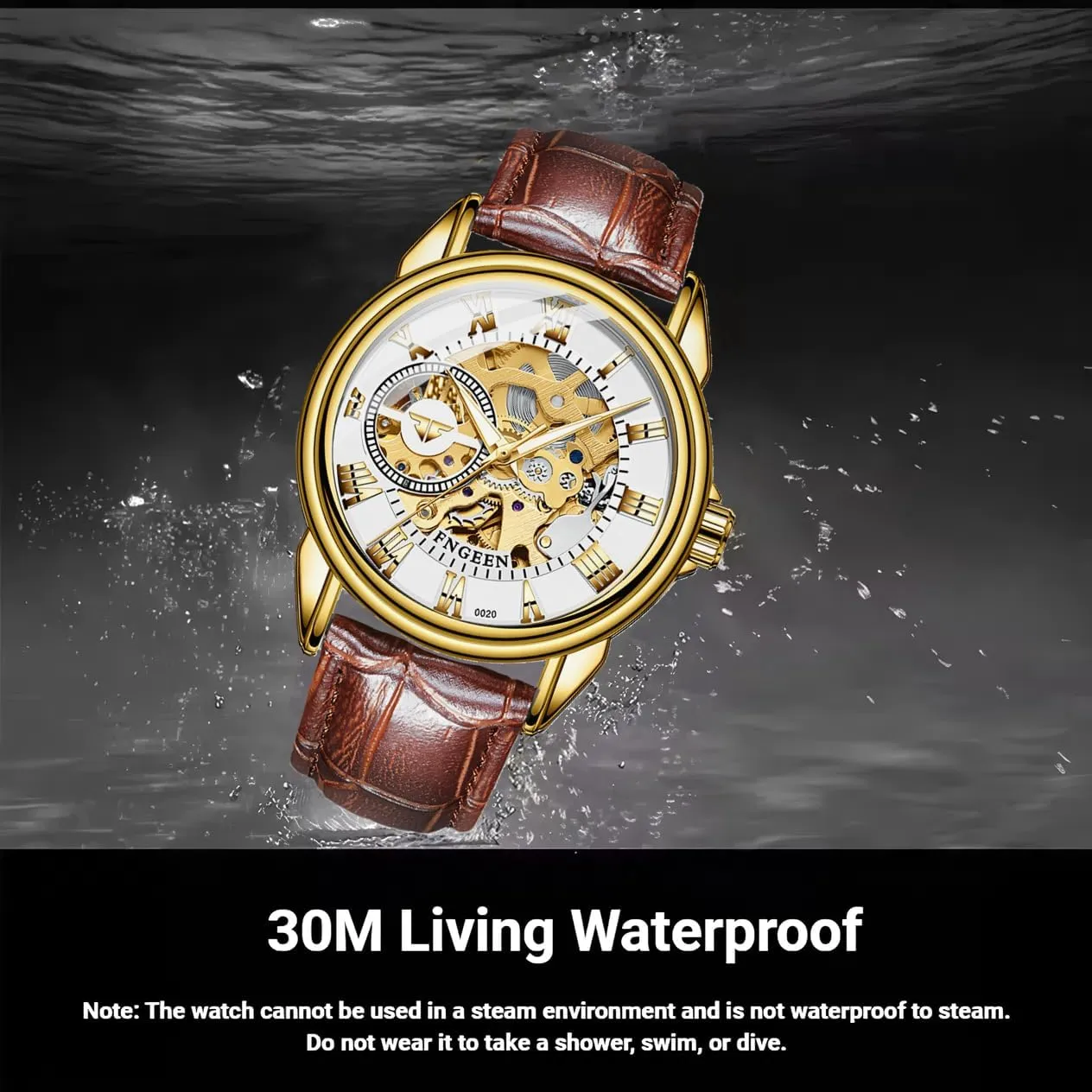 Watch Golden Mens Watches predispose clearing proliferate Luxury Leather Clock Fashion Mechanical Men Wristwatches Automatic Skeleton 