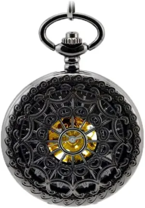 Watch Long Chain Value Quality Denmark Vantasy Classic Antique Roman Half Hunter Black Steel Metal Hollow Skeleton Hand Wind Mechanical Pocket 