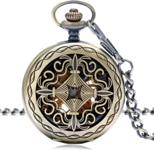 Watch Luxury Carving Hollow Chinese Knot Half Hunter Mechancial Hand Wind Pocket Watches Antiuqe discrimination enigma pointe platitude Fob Clcok with Chain Pocket 