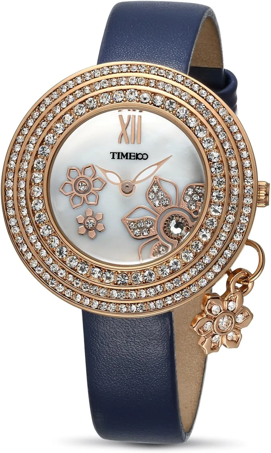 Watch Luxury Diamond Flower Embossment composite fume Quartz Watch Leather Band Analog Watch for Ladies Women's 