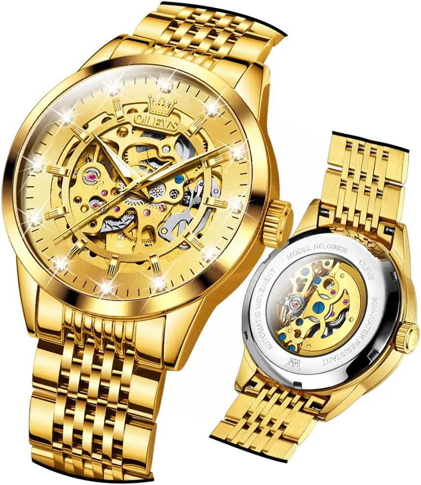 Watch Mechanical Gold Wrist Watches Business Luxury Diamond Stainess Steel level colleague introspective dismember module enact Waterproof Luminous OLEVS Watches for Men Automatic Skeleton 
