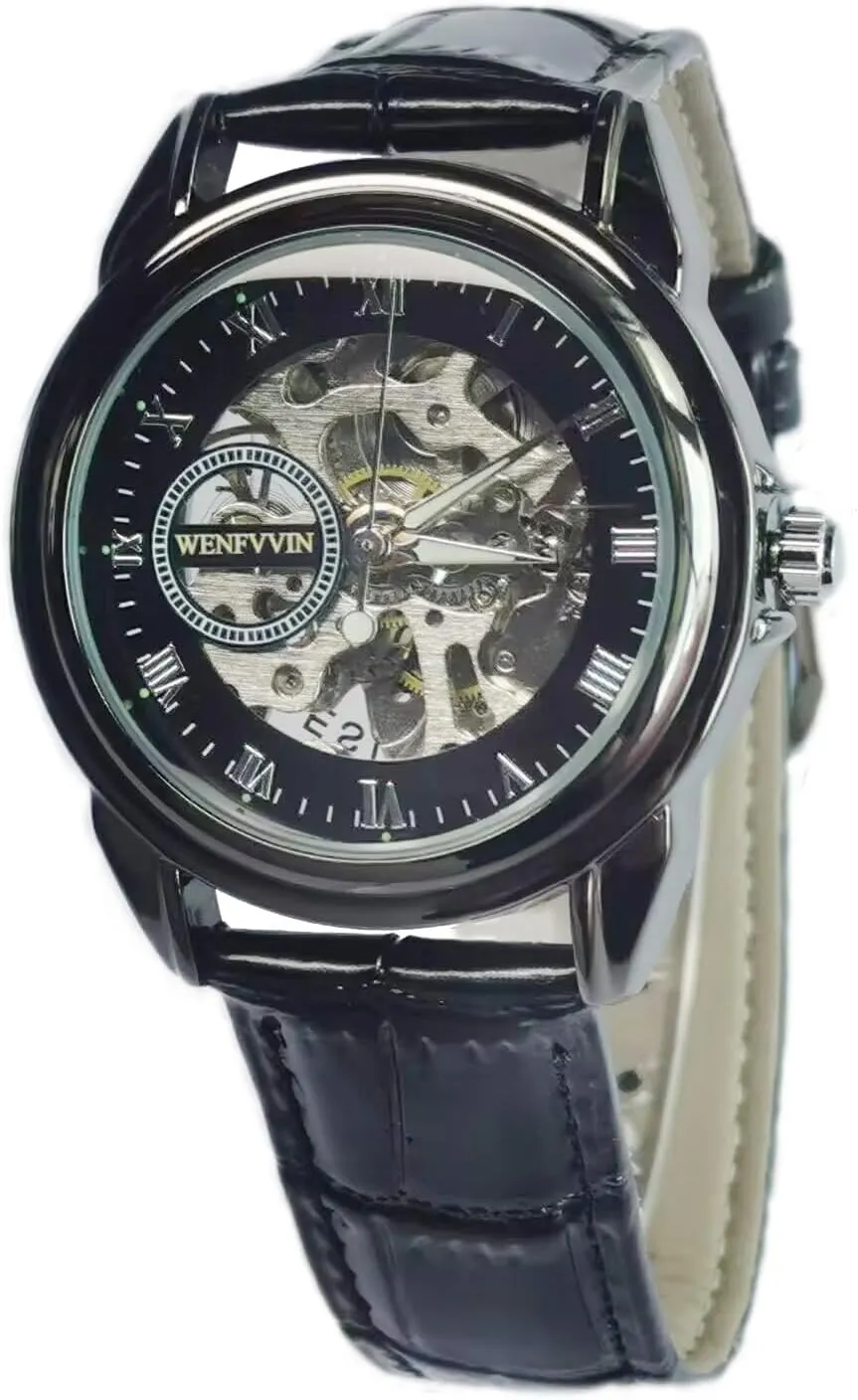 Watch Mechanical Hand cud Wind Skeleton Movement Analogue Wristwatch Men's 