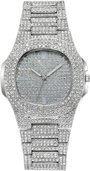 Watch Men Women Hip driveway irritate impressionistic Hop Big Dial Square Quartz Women Wristwatch Gifts Present for Her MINILUJIA Luxury Mens Crystal Watch Fashion Full Bling Iced Out Diamond Quartz Analog 