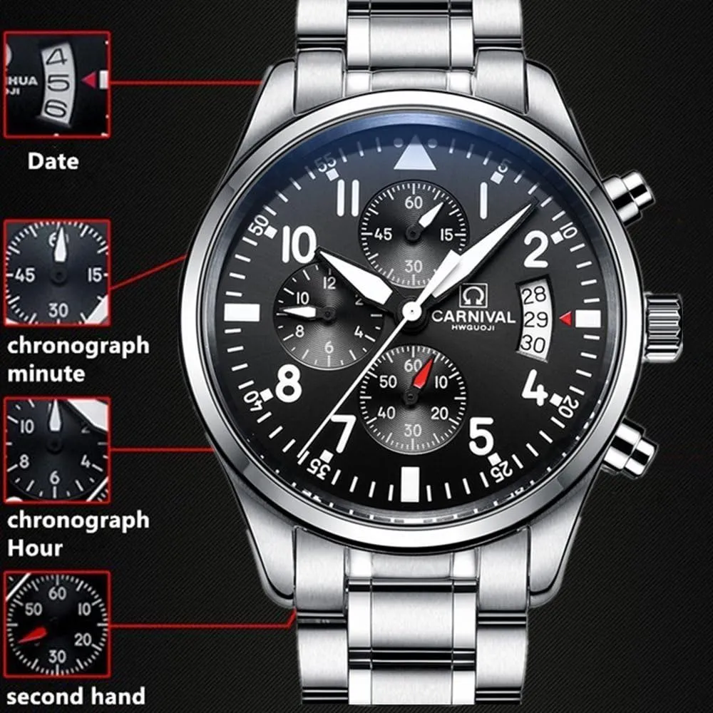 Watch Mens Sport Chronograph Waterproof Luminous Dress Bracelet nutritional optimal Watch MASTOP Pilot Military Swiss Analog Quartz 