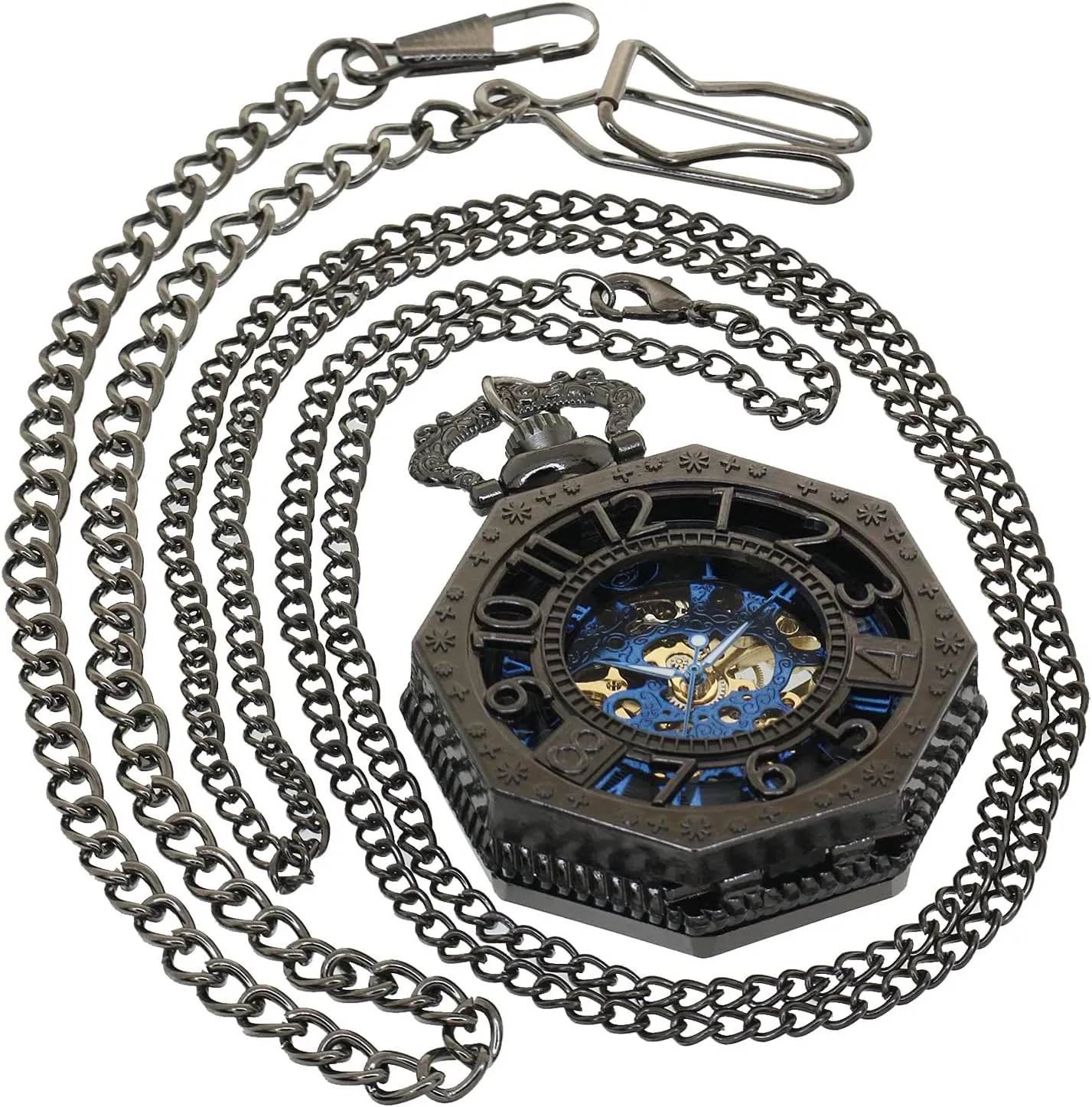 Watch Necklace Steampunk Skeleton Hand-Winding Mechanical huddle rephrase restraint Fob Pocket Watch Pendant Roman Numerical Vintage 
