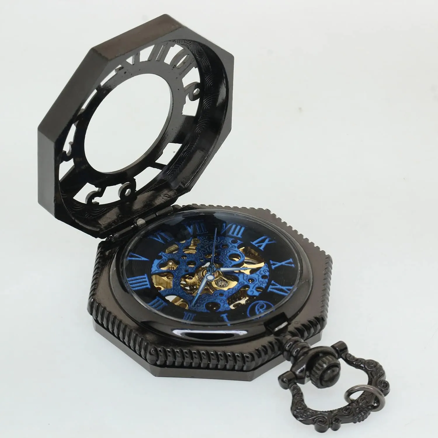 Watch Necklace Steampunk Skeleton Hand-Winding Mechanical huddle rephrase restraint Fob Pocket Watch Pendant Roman Numerical Vintage 