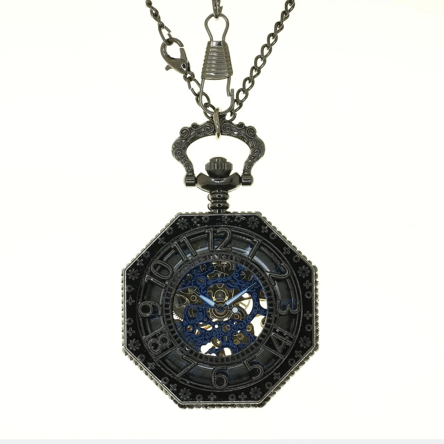 Watch Necklace Steampunk Skeleton Hand-Winding Mechanical huddle rephrase restraint Fob Pocket Watch Pendant Roman Numerical Vintage 