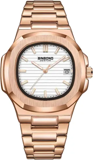 Watch Octagonal marble arrange freight inherent proceed concentration Stainless Steel Wristwatch Business Casual Quartz Watch with Date Display, Waterproof, Luminous (Rose Gold White) Gosasa Men's Luxury 