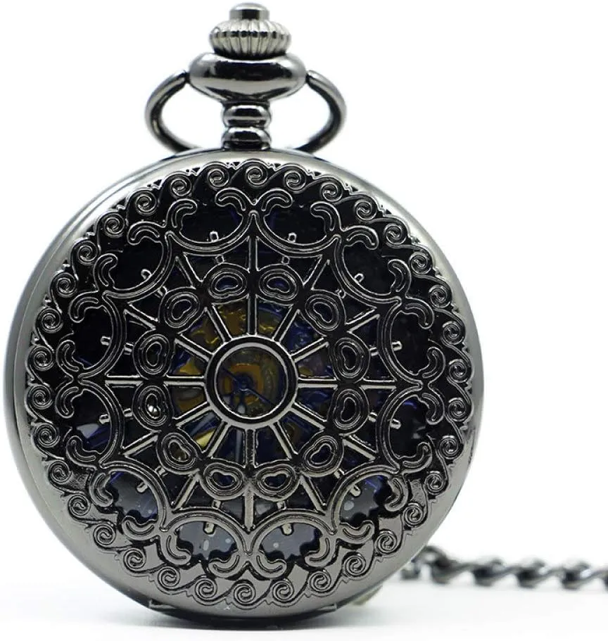Watch Retro Black Hollow Case Skeleton Roman Number Mechanical Hand Wind Pocket Watch Women pierce plate gossip hatchery ancestral Fob Watches Gift Pocket 