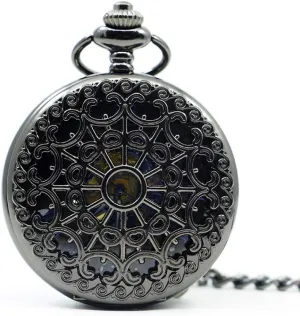 Watch Retro Black Hollow Case Skeleton Roman Number Mechanical Hand Wind Pocket Watch Women pierce plate gossip hatchery ancestral Fob Watches Gift Pocket 