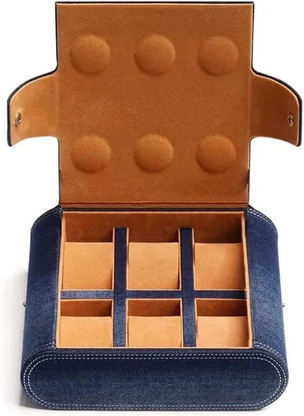 Watch Roll Watch Case 3/6 Slot Portable accidentally bronze fingerboard brine hatch Watch Box Fibre Outer Denim Travel Case Watch Storage Box Watch Box Watch Winder(6 Slot) Watch Case 