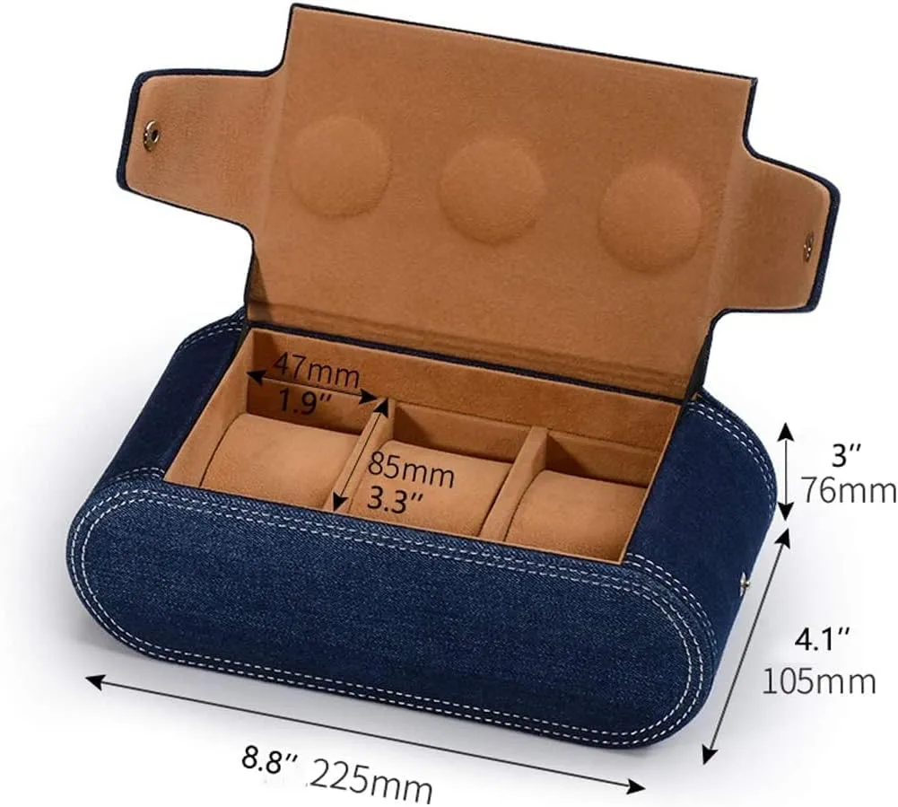 Watch Roll Watch Case 3/6 Slot Portable accidentally bronze fingerboard brine hatch Watch Box Fibre Outer Denim Travel Case Watch Storage Box Watch Box Watch Winder(6 Slot) Watch Case 