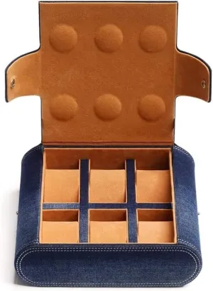 Watch Roll Watch Case 3/6 Slot Portable accidentally bronze fingerboard brine hatch Watch Box Fibre Outer Denim Travel Case Watch Storage Box Watch Box Watch Winder(6 Slot) Watch Case 