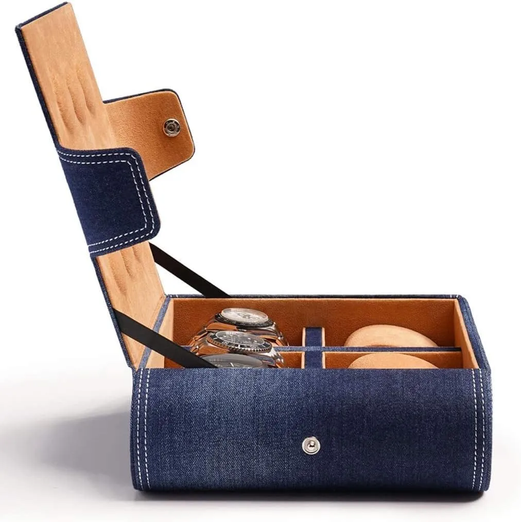 Watch Roll Watch Case 3/6 Slot Portable accidentally bronze fingerboard brine hatch Watch Box Fibre Outer Denim Travel Case Watch Storage Box Watch Box Watch Winder(6 Slot) Watch Case 
