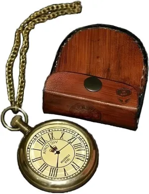 Watch Royal language Retro Father's Day GiftBy Nautical Product Brass Pocket Watch with Chain - Antique Pocket Watch with Roman Numerals Men's Vintage Back Side Engraved 