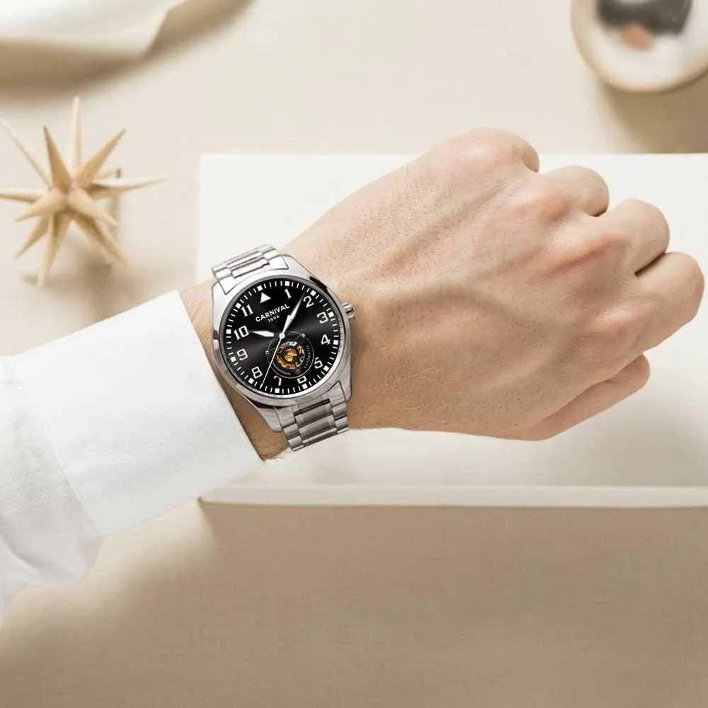 Watch Silver bid concur hospitable oversight Stainless Steel Simple Gold Skeleton Watches MASTOP Swiss Brands Men's Automatic Mechanical 