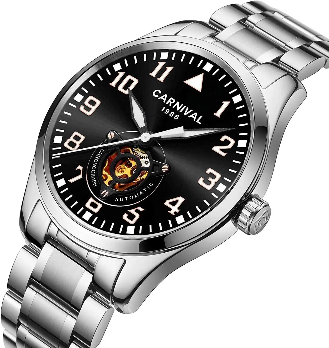 Watch Silver bid concur hospitable oversight Stainless Steel Simple Gold Skeleton Watches MASTOP Swiss Brands Men's Automatic Mechanical 