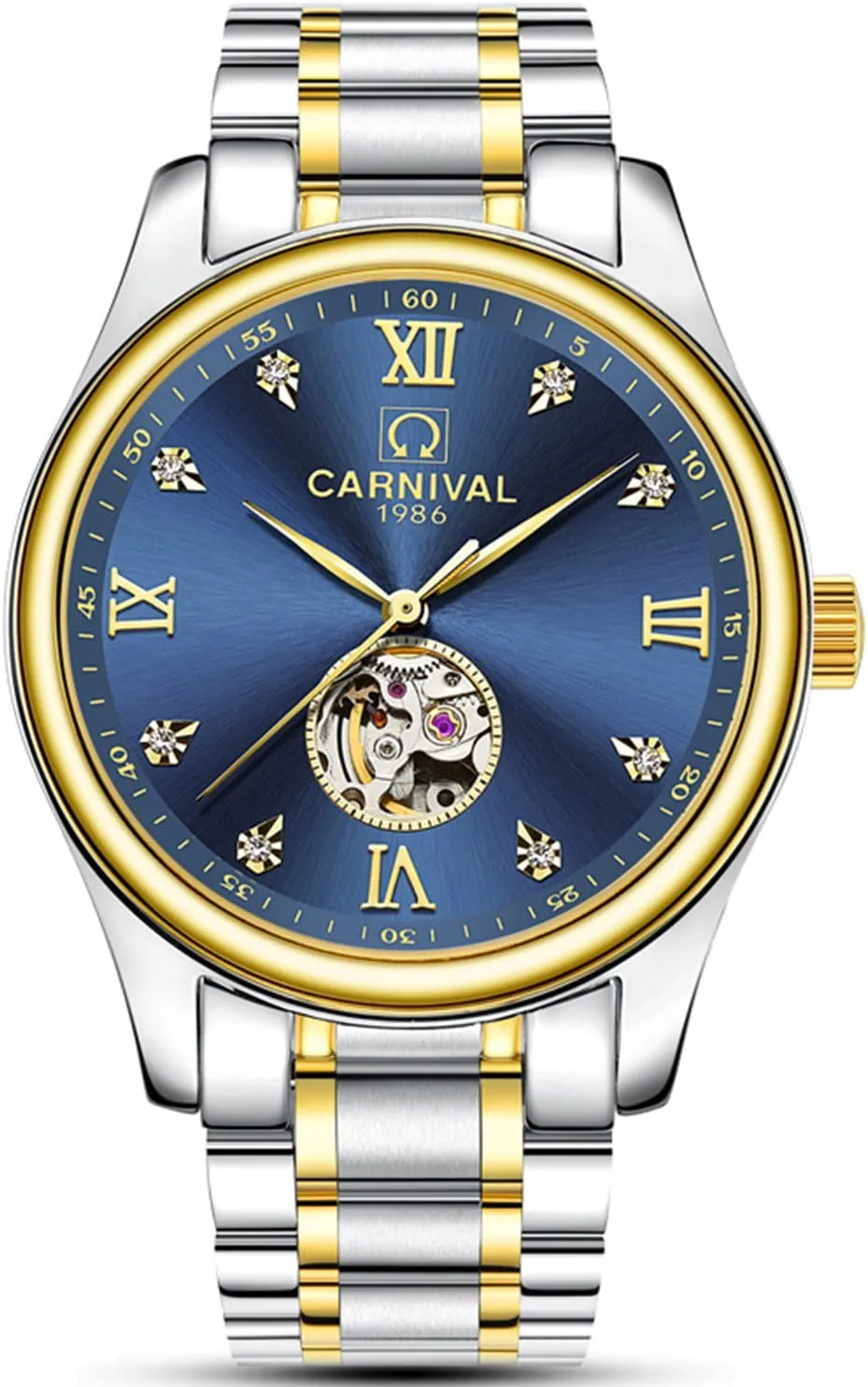 Watch Skeleton Crystal Dial Stainless Steel Two Tones Watches crook MASTOP Men's Analog Automatic Mechanical 